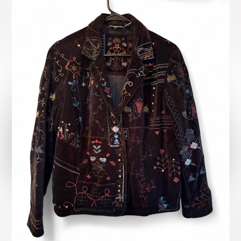 Chico's Multicolor Embroidered Velvet Blazer